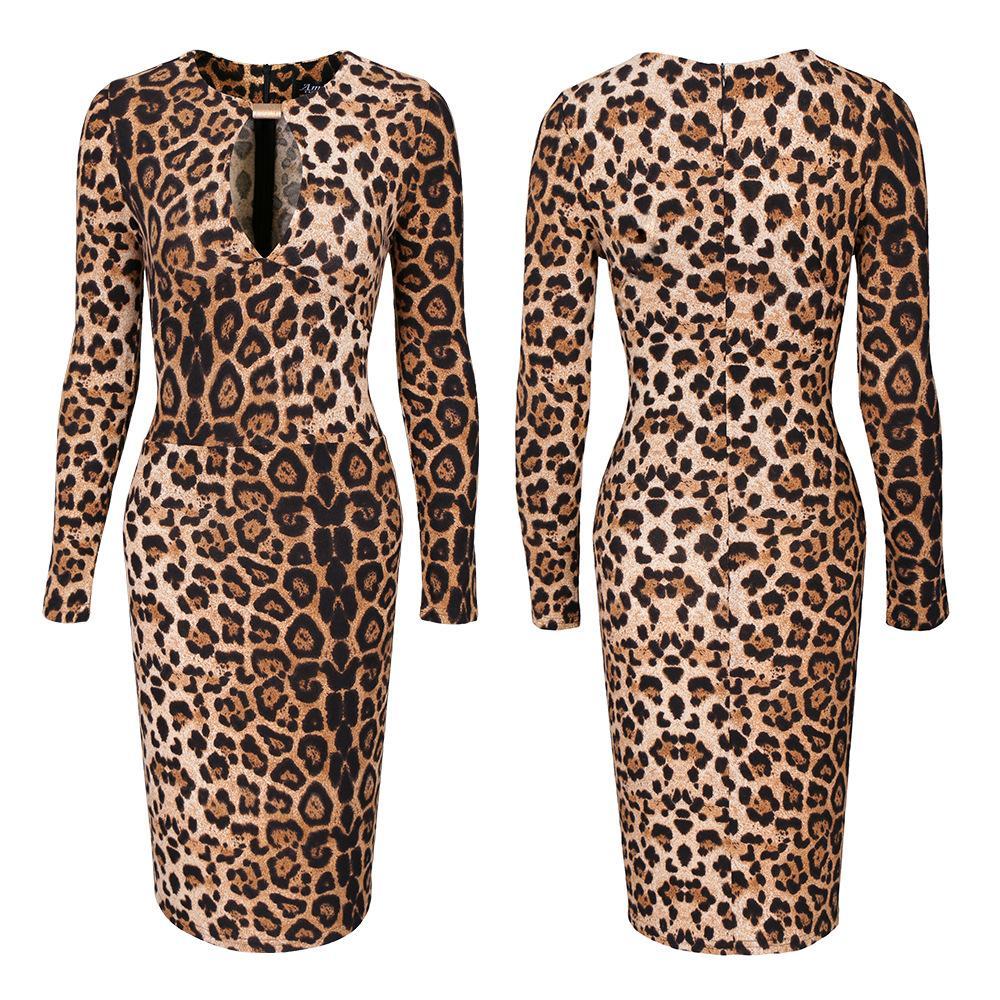 Leopard Print Keyhole Sweater Dress-Theone Apparel