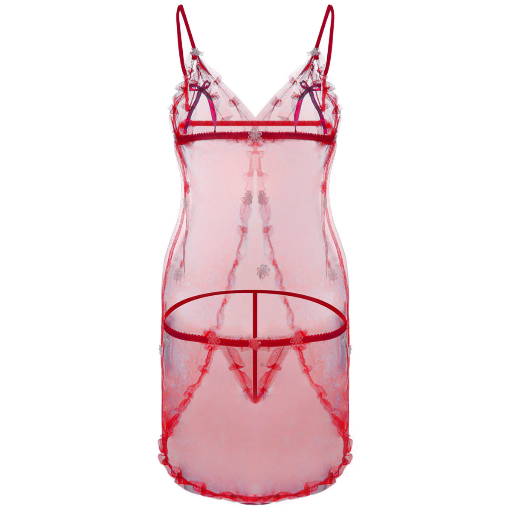 Lined with Lace See Through Babydoll-Red-Theone Apparel