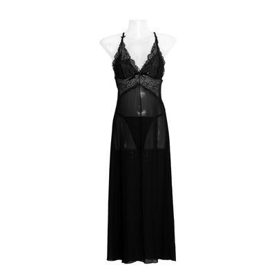 Long Lacy Halter Style Lingerie Dress-Black-Theone Apparel