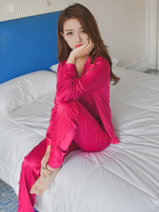 Long Sleeve Pajamas Set-Pink-Theone Apparel