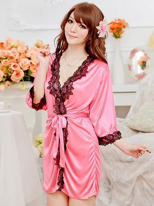 Lotus Lace Silky Lingerie Robe-Hot Pink-Theone Apparel