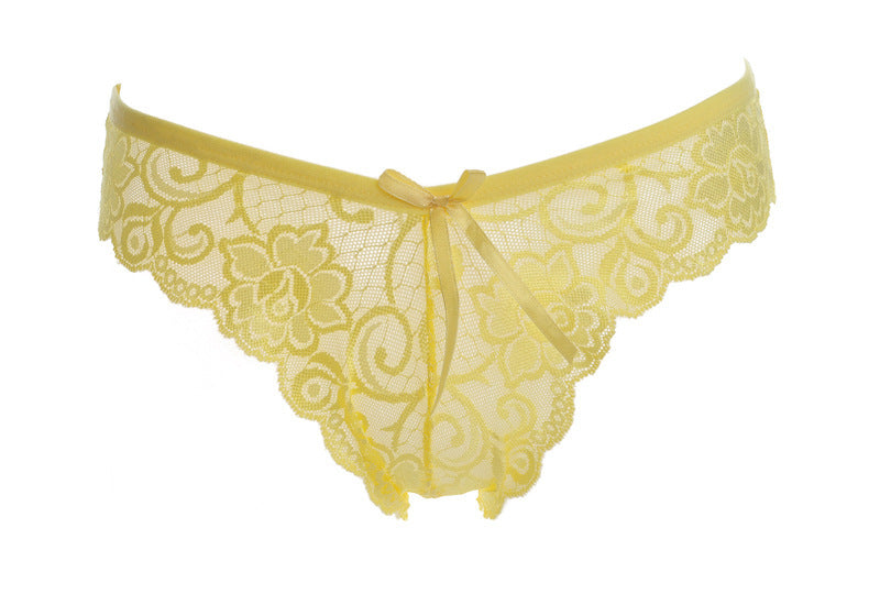 Low Rise Lace Briefs with Large Bow-Yellow-Theone Apparel