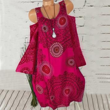 Medallion Print Cold Shoulder Dress-Theone Apparel