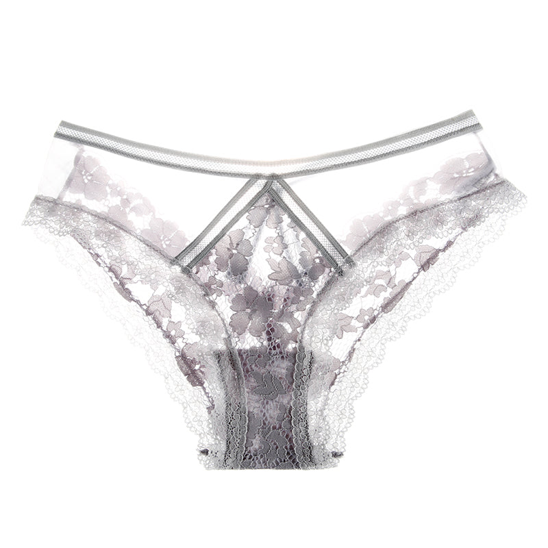 Mesh and Lace Transparent Low Rise Briefs-Gray-Theone Apparel