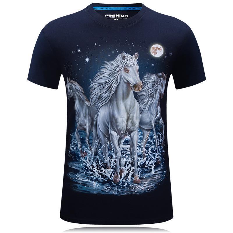 Moonlight Magic White Horse Shirt-Blue-Theone Apparel