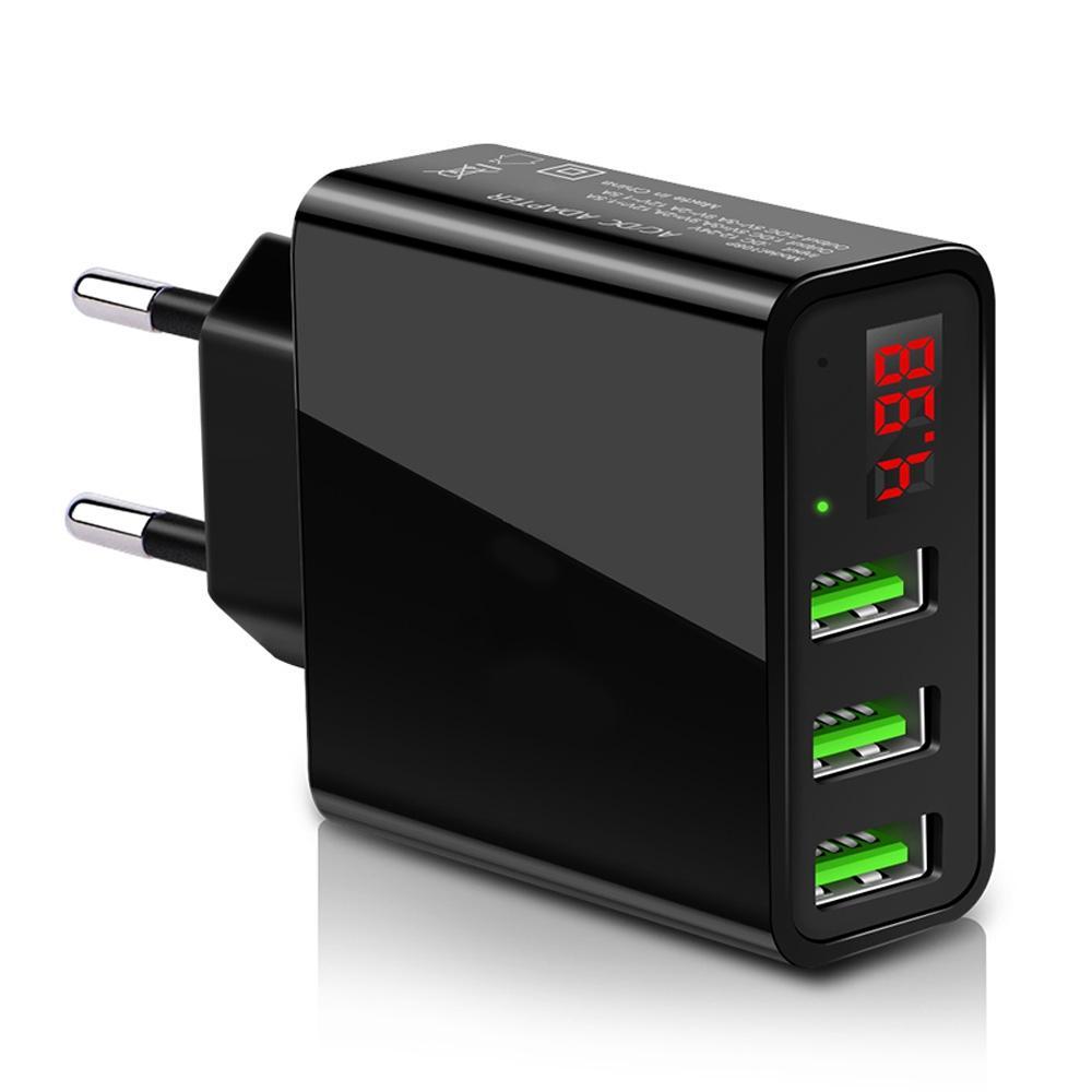 Multi Port Phone USB Charger with Voltage Display-Black-Theone Apparel