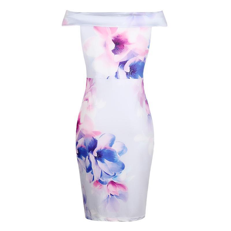 Off Shoulder Floral Watercolor Dress