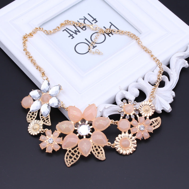 Pearlescent Pink Floral Necklace-Silver-Theone Apparel