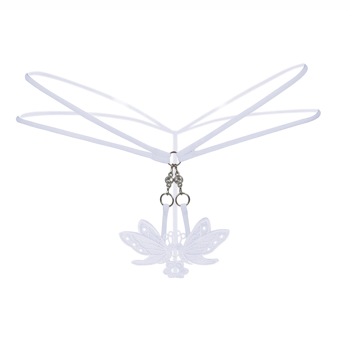 Pearls and Butterflies Double Strap G String-White-Theone Apparel