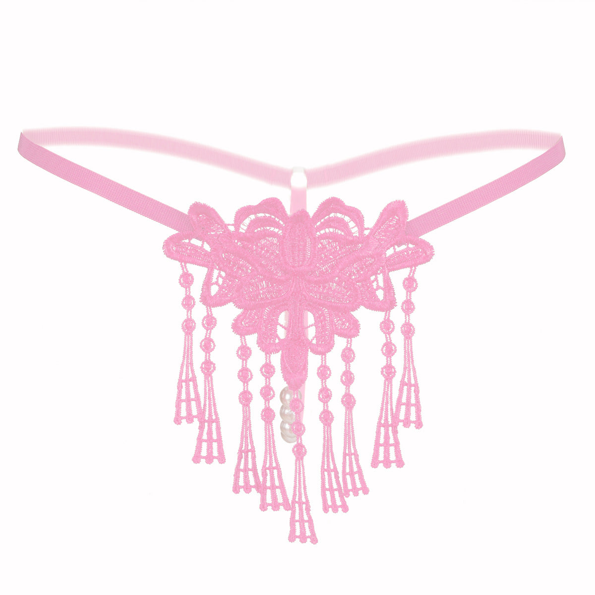 Pearls and Tassels Peekaboo Thong Panty-Pink-Theone Apparel