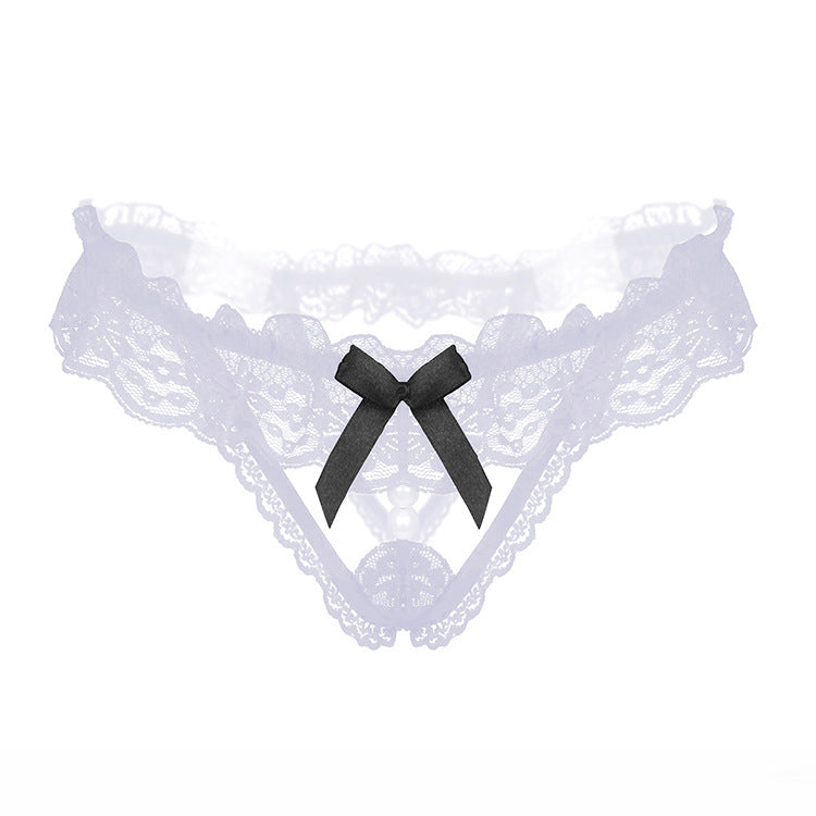Peekaboo Pearl Cutout Lace Thong-White-Theone Apparel