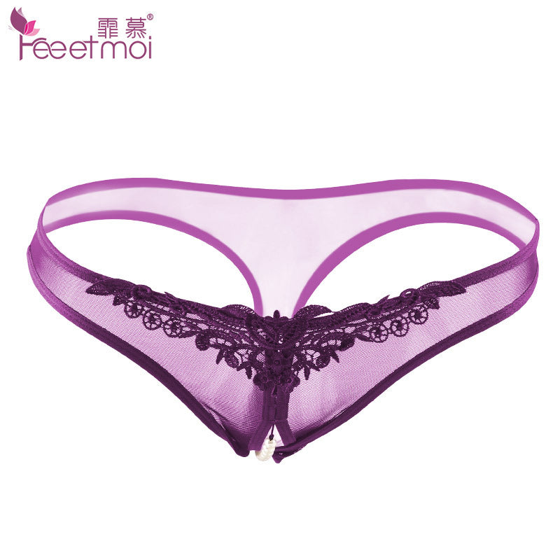 Peekaboo Pearl Strand Thong Panty-Purple-Theone Apparel
