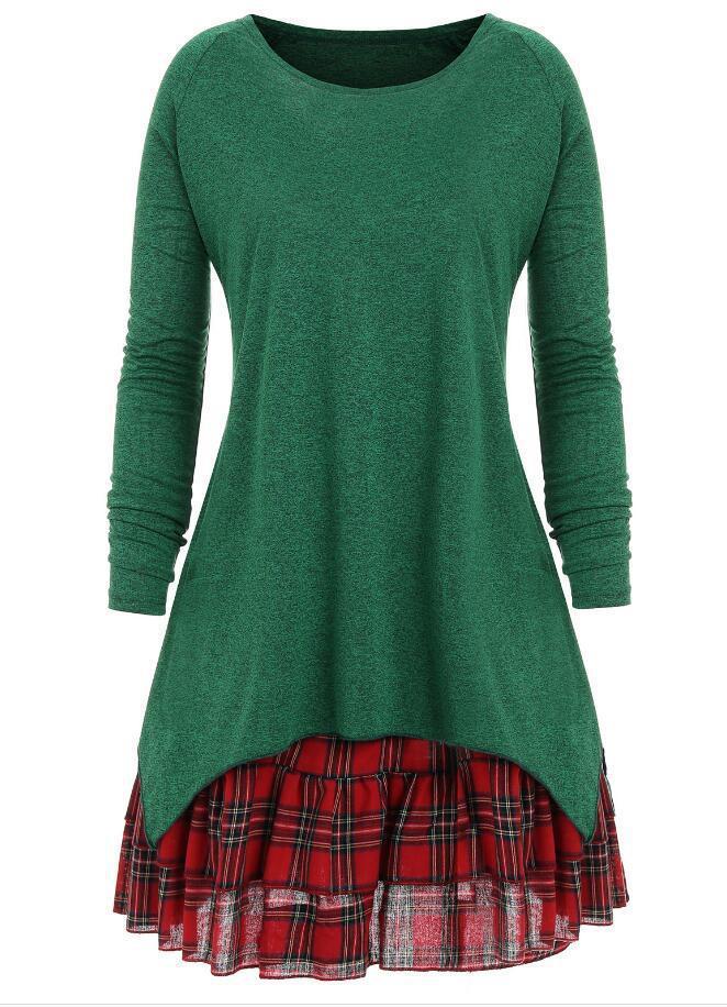 Plaid Peekaboo High Low Sweater-Theone Apparel