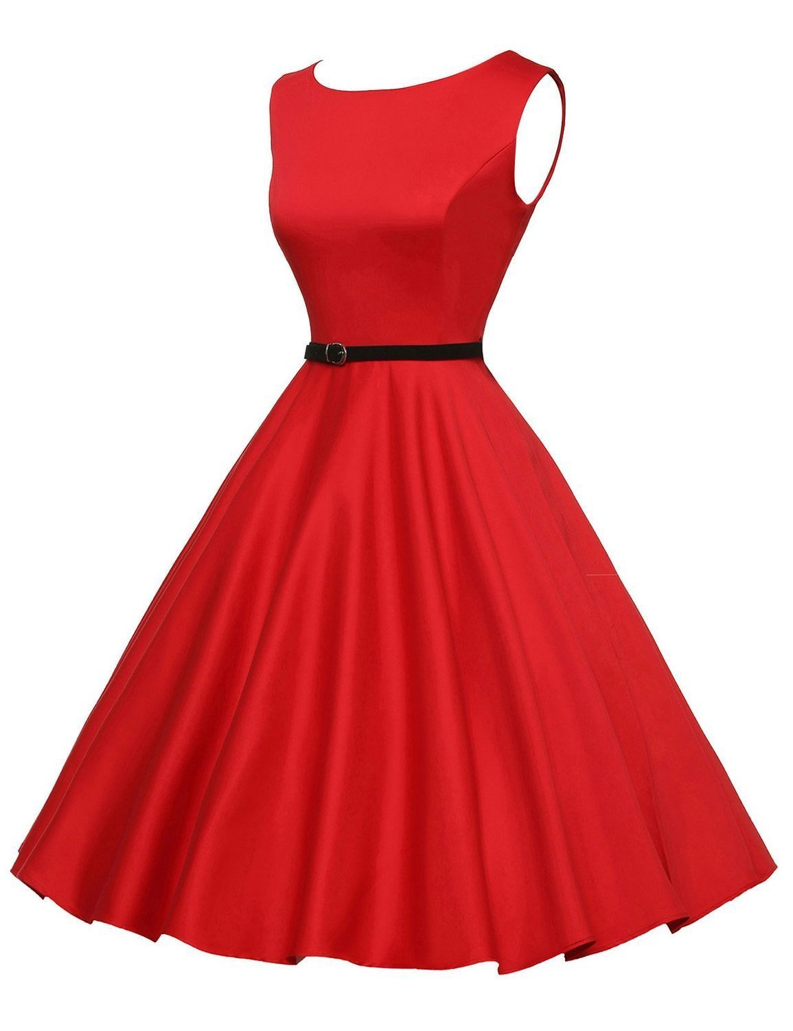 Pleat Persuasion Belted Cocktail Dress-Red-Theone Apparel