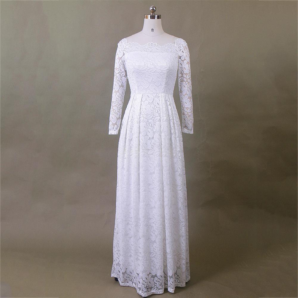 Pleated Lace Sleeve Bridal Gown-Theone Apparel