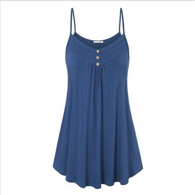 Pleated Loose Fit Camisole Tank-Blue-Theone Apparel