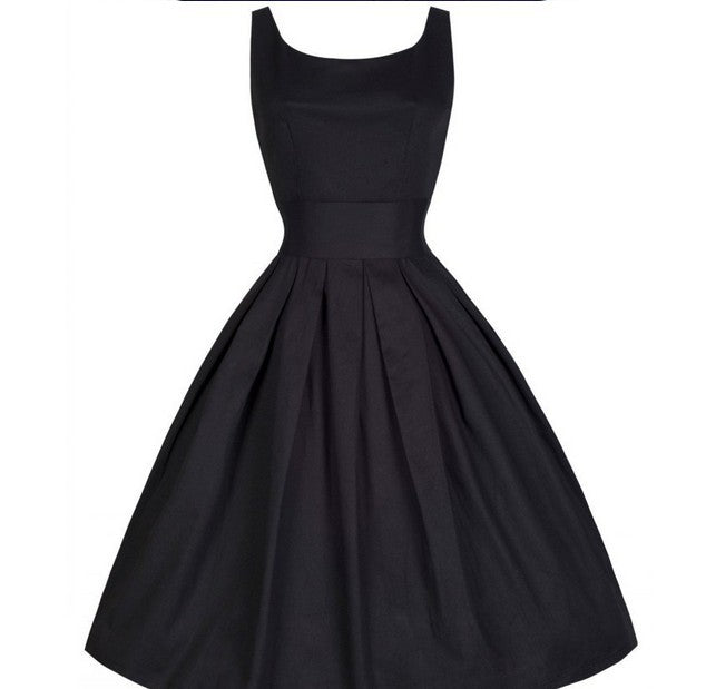 Pleated Scoop Neck A Line Dress-Black-Theone Apparel