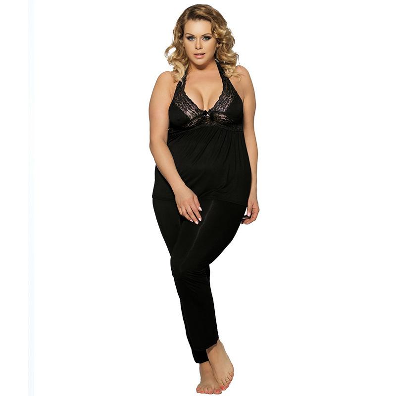 Plus Size Casual Lace Low U-Neck BodySuit-Black-Theone Apparel