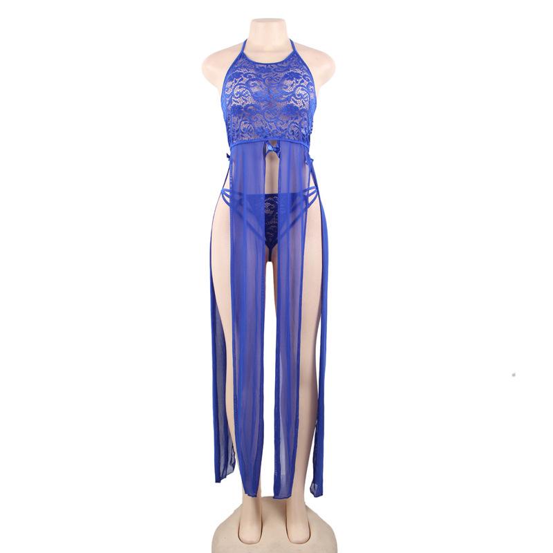 Plus Size Elegance Lace Cutout Gown-Blue-Theone Apparel