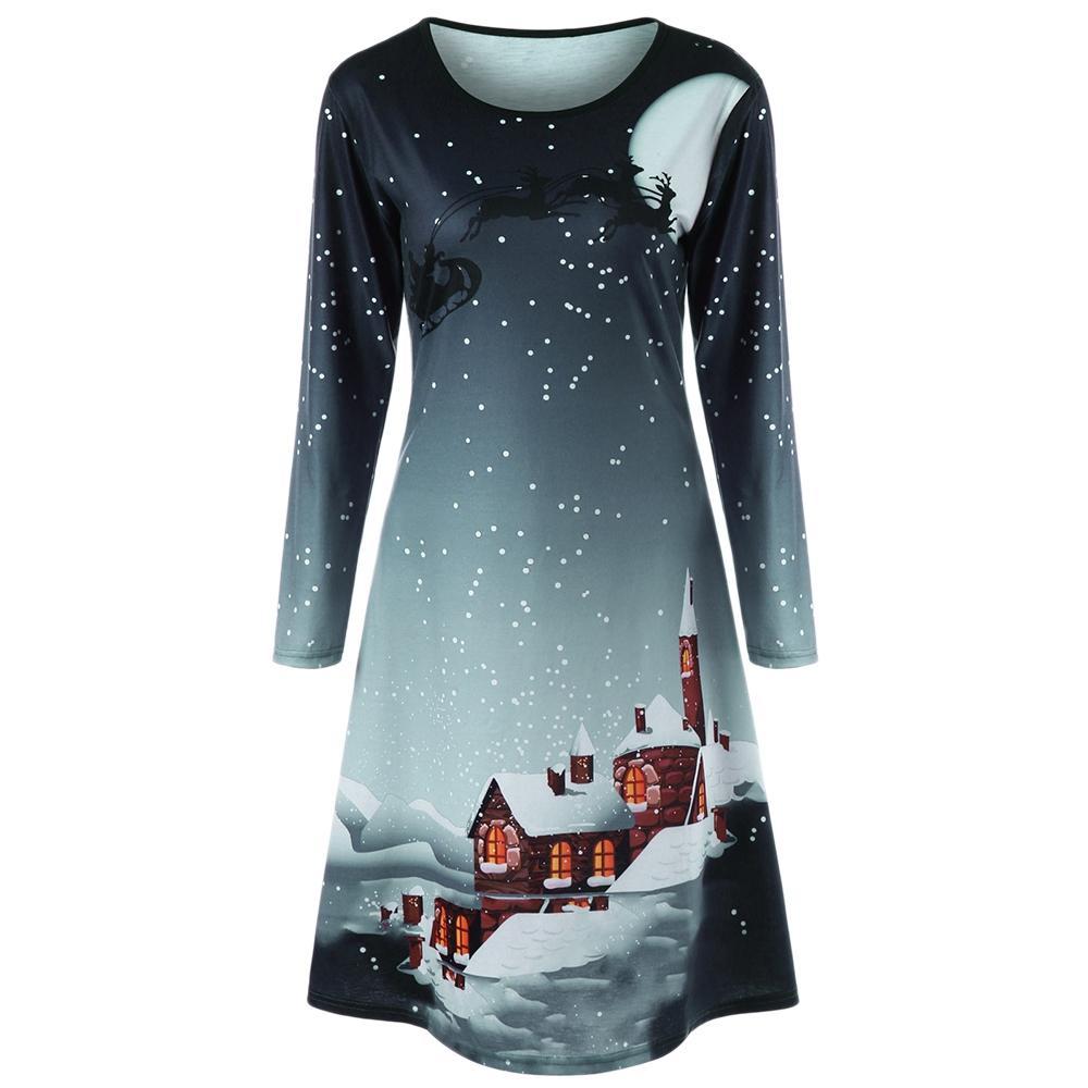 Plus Size Long Sleeve Christmas Dress-Dark Green-Theone Apparel