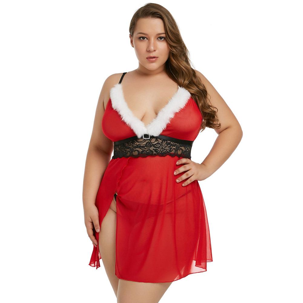 Plus Size Sexy Santa Claus Mini Dress-Red-Theone Apparel