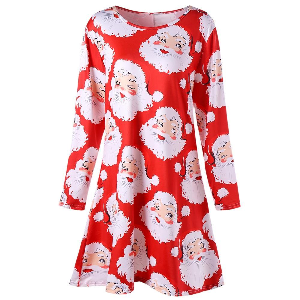 Plus Size Smiling Santa Swing Dress-Red-Theone Apparel