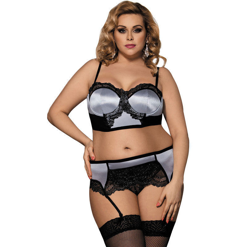 Plus Size Two-Piece Garter & Panty Set-Theone Apparel