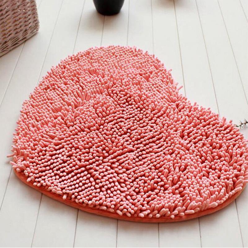Plush Fabric Heart Shaped Bath Mat-Pink-Theone Apparel