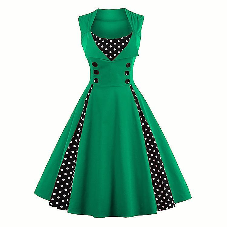 Polka Dot Pleats Retro Flair Dress-Theone Apparel