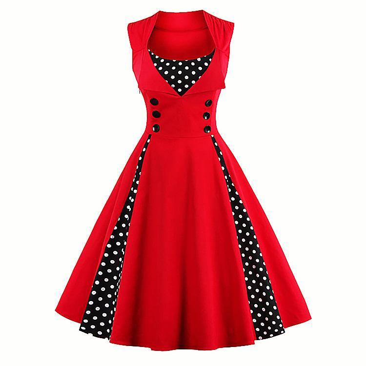 Polka Dot Pleats Retro Flair Dress-Theone Apparel
