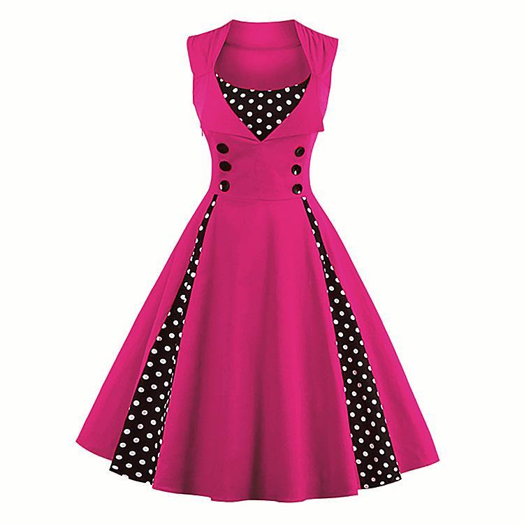 Polka Dot Pleats Retro Flair Dress-Theone Apparel