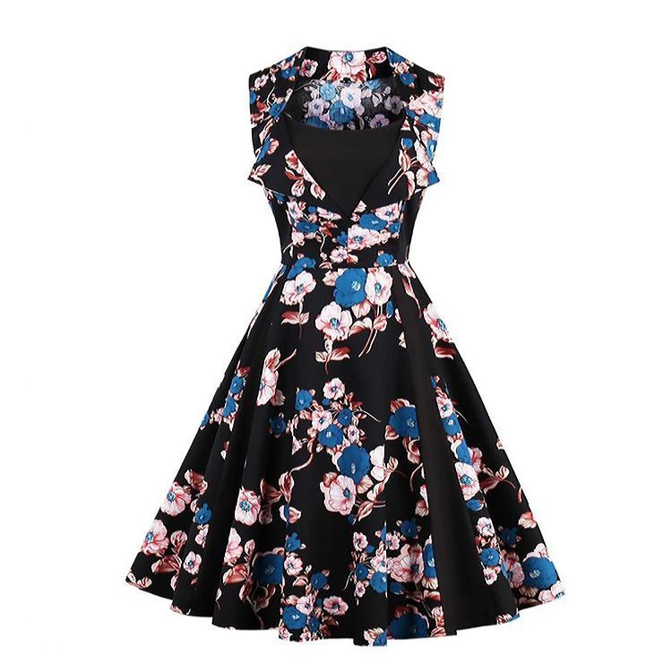 Polka Dot Pleats Retro Flair Dress-Theone Apparel