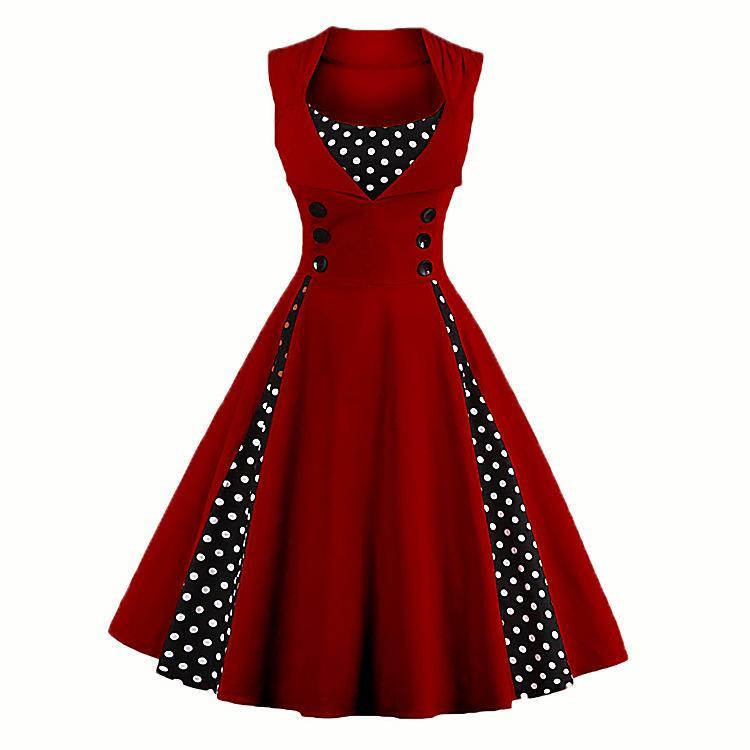 Polka Dot Pleats Retro Flair Dress-Theone Apparel
