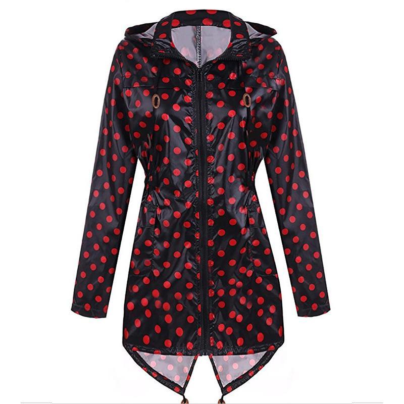 Polka Dot Print Hoodie Trench Coat-Theone Apparel