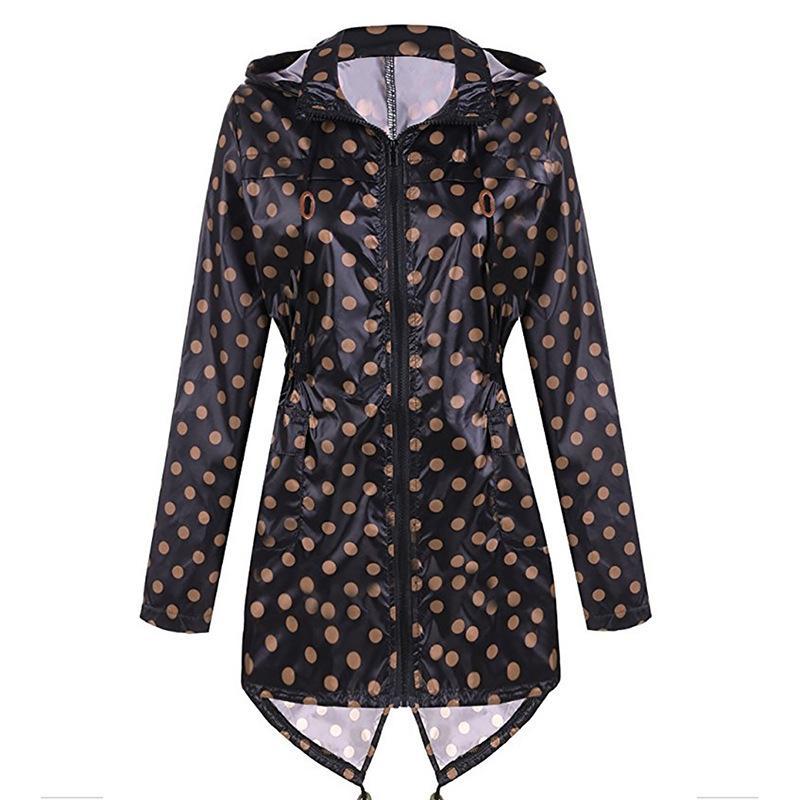 Polka Dot Print Hoodie Trench Coat-Theone Apparel