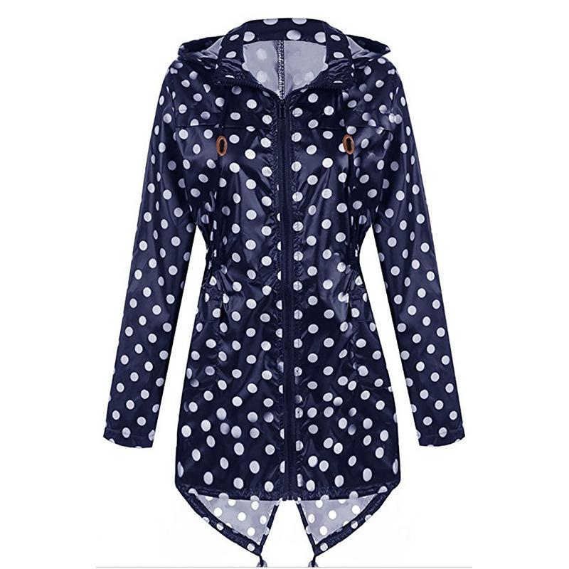 Polka Dot Print Hoodie Trench Coat-Theone Apparel