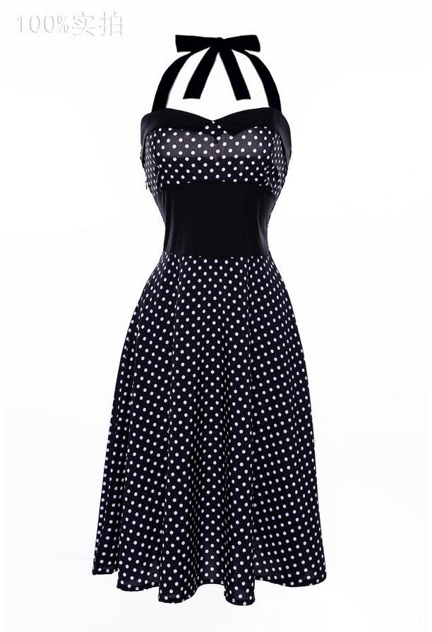 Polka Dots and Pleats Halter Dress-Theone Apparel