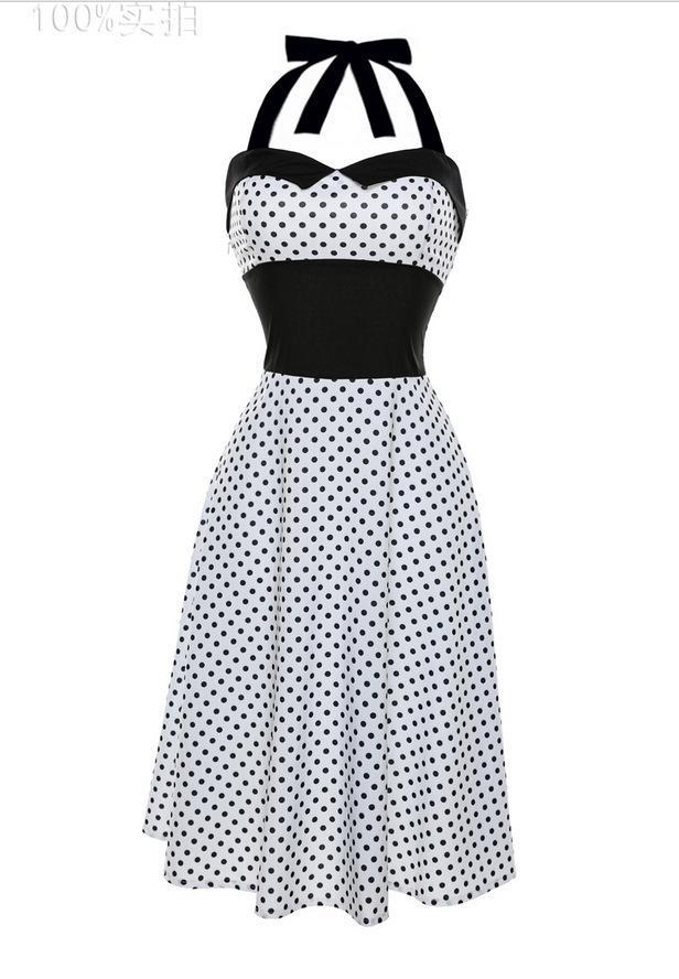 Polka Dots and Pleats Halter Dress-Theone Apparel