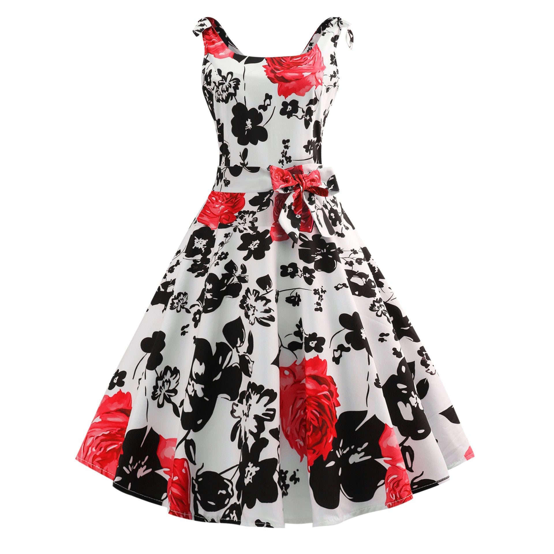 Bedrucktes Vintage-Kleid mit Falten vorne
