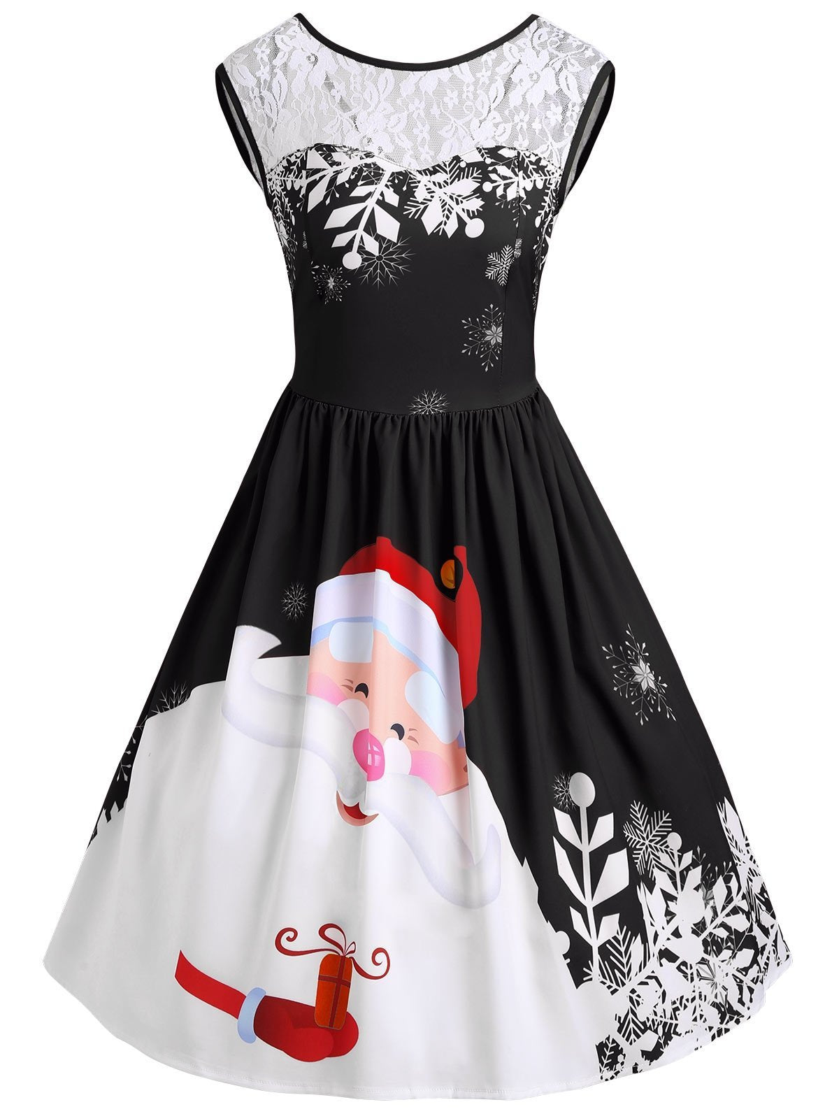 Red Santa Christmas Party Dress-Black-Theone Apparel