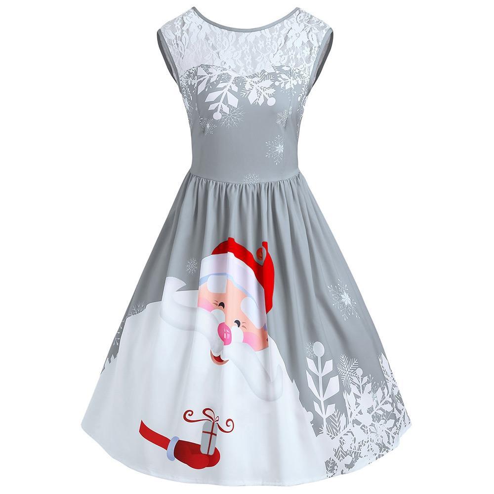 Red Santa Christmas Party Dress-White-Theone Apparel