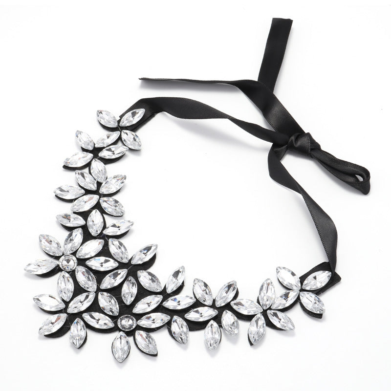 Rhinestone Floral Necklace-White-Theone Apparel