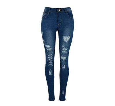 Ripped High Waist Skinny Jeans-Blue-Theone Apparel