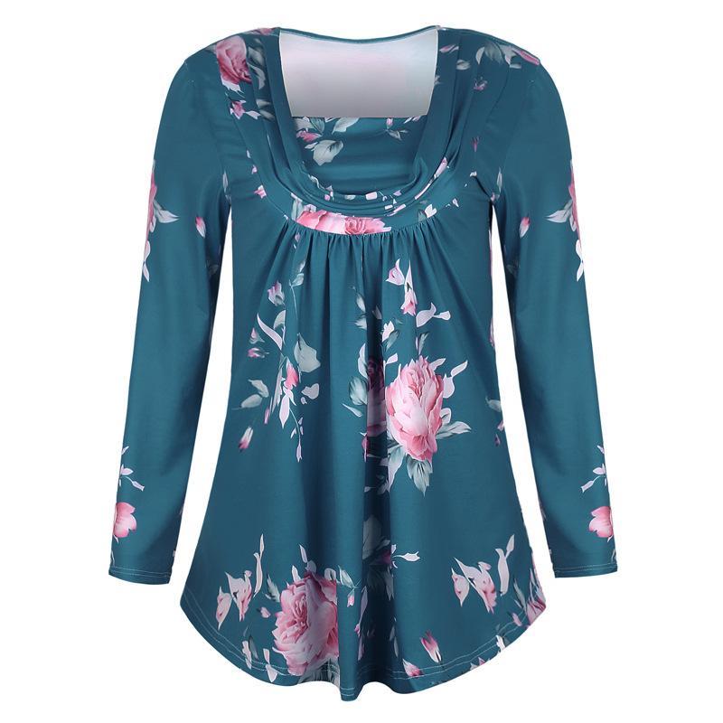 Ruched Collar Floral Print Blouse-Theone Apparel