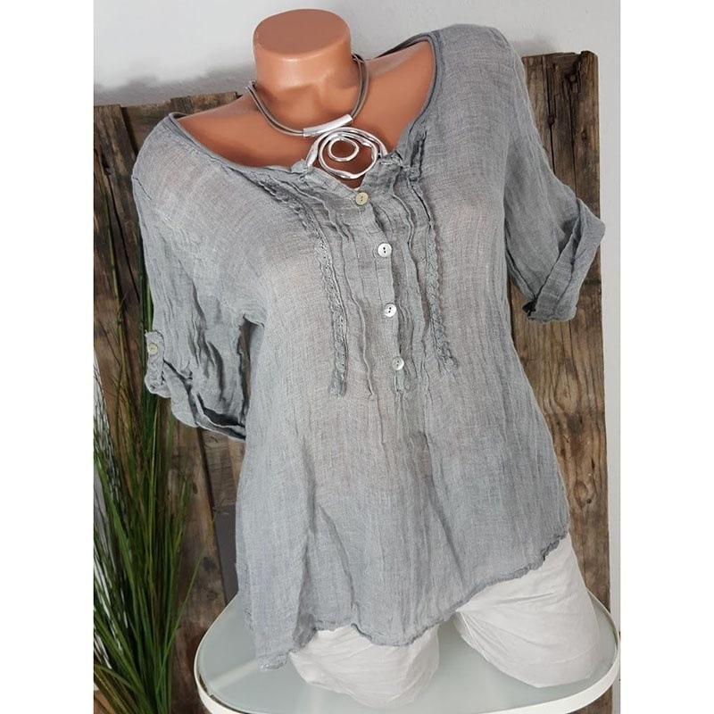 Ruffle Pleat Cuff Sleeve Top-Gray-Theone Apparel