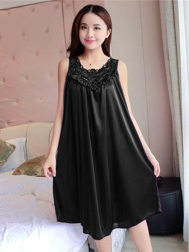 Ruffles & Lace Long Nightie Dress-Black-Theone Apparel