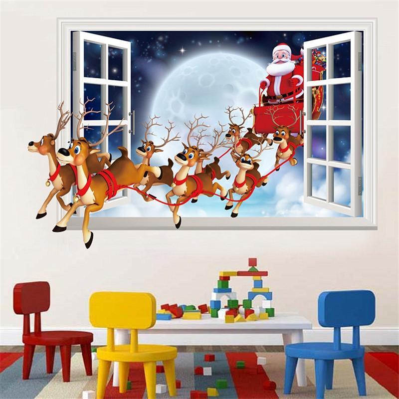 Santa Claus and Raindeer 3D Wall Stickers-Style 1-Theone Apparel