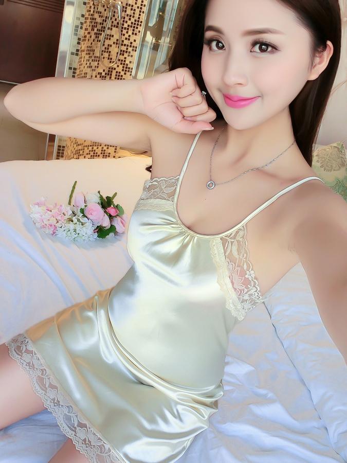 Satiny Chemise Dress with Lace Trim - Theone Apparel