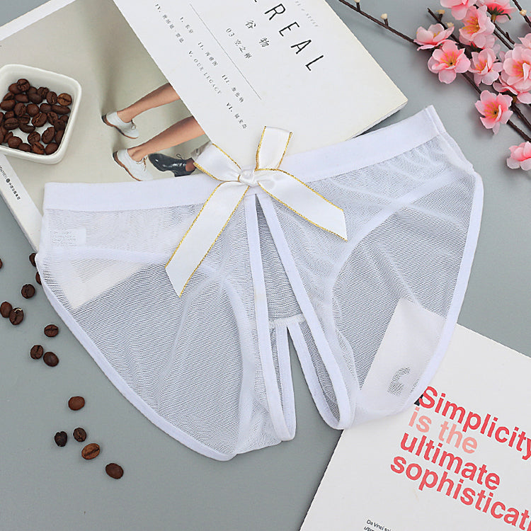 See Through Mesh Briefs with Butterfly Style Cutouts-White-Theone Apparel