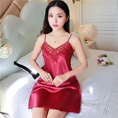 Sheer Illusion Trim Silky Nightie Dress-Theone Apparel